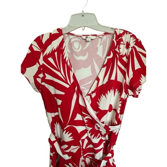 Boden Romper 6p red tropical bloom Caroline Print Belted Jersey Pockets boho - Picture 5 of 9